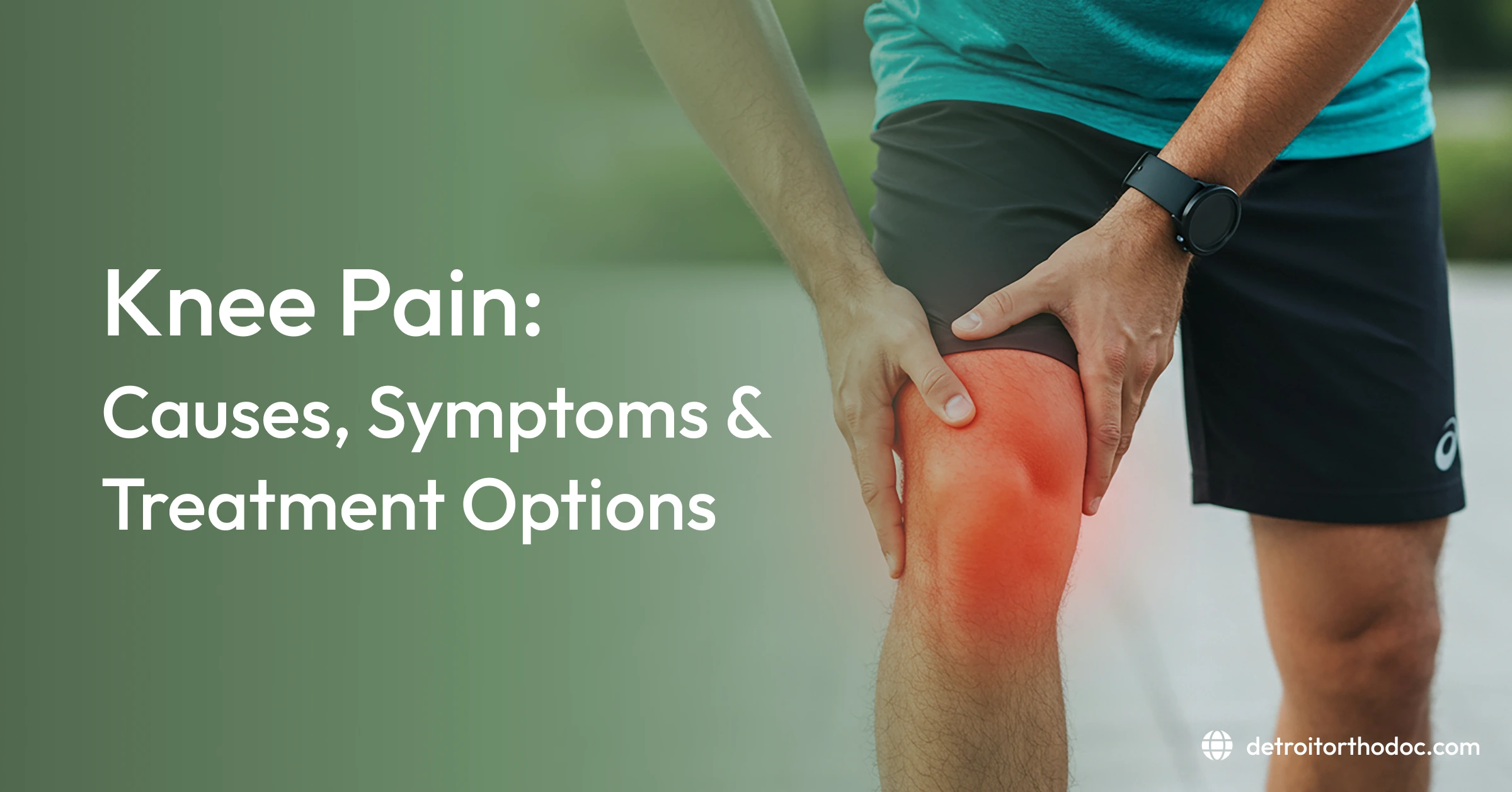 a person holding his knee due to pain, its a blog image of knee pain, its symptoms and treatent options