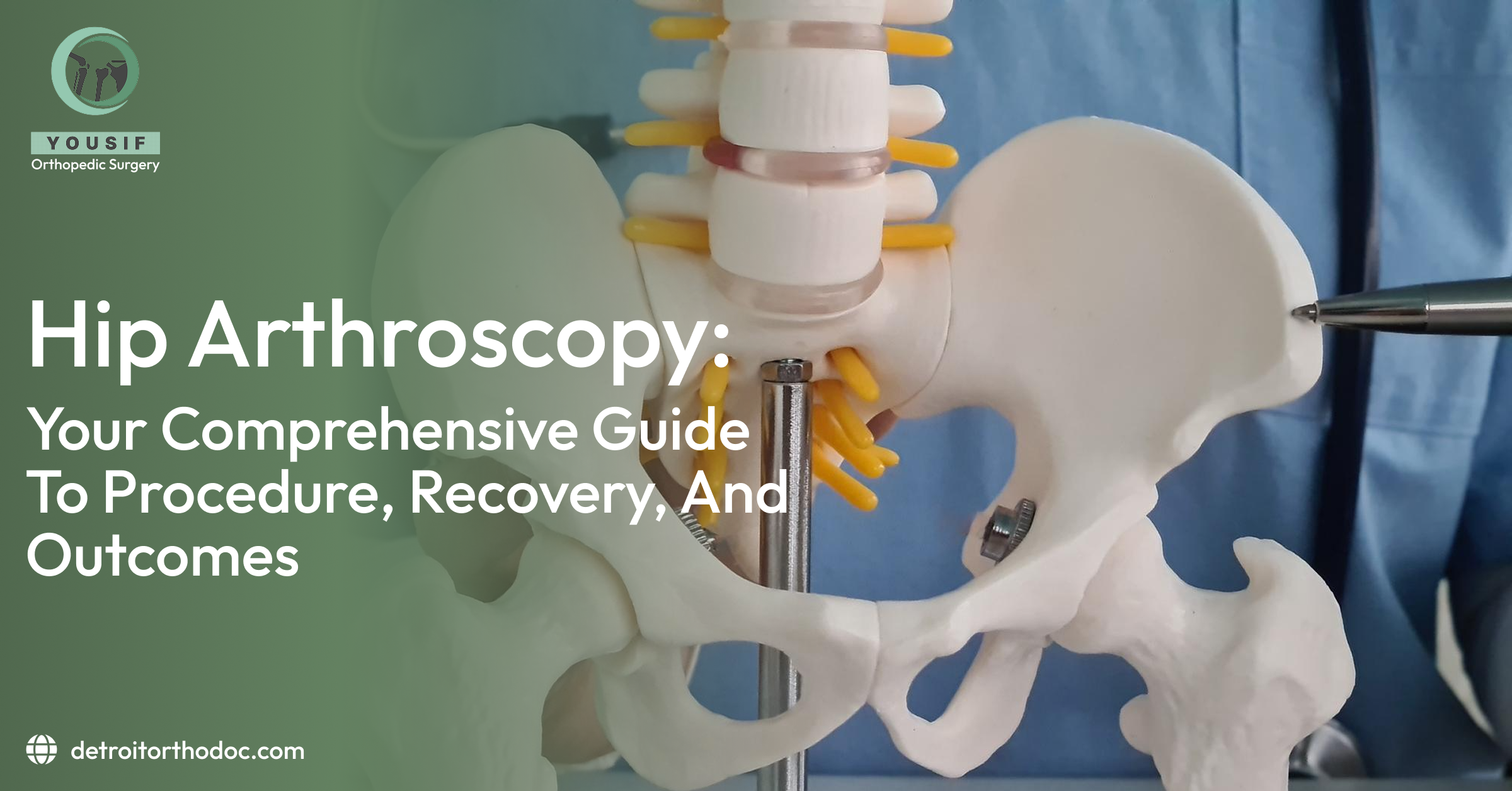hip structure with some text esplaining hip arthroscopy