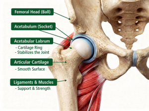 hip joint anatomy with full labelling