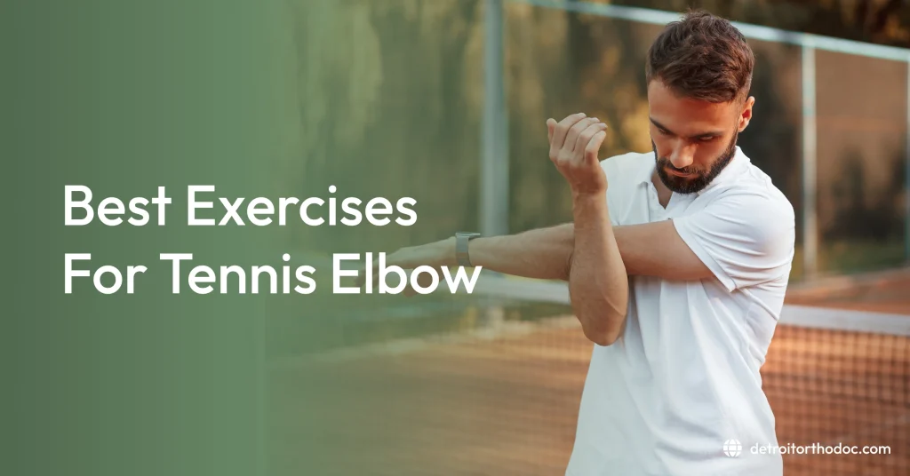 a person ding some tennis elbow exercise at a ground